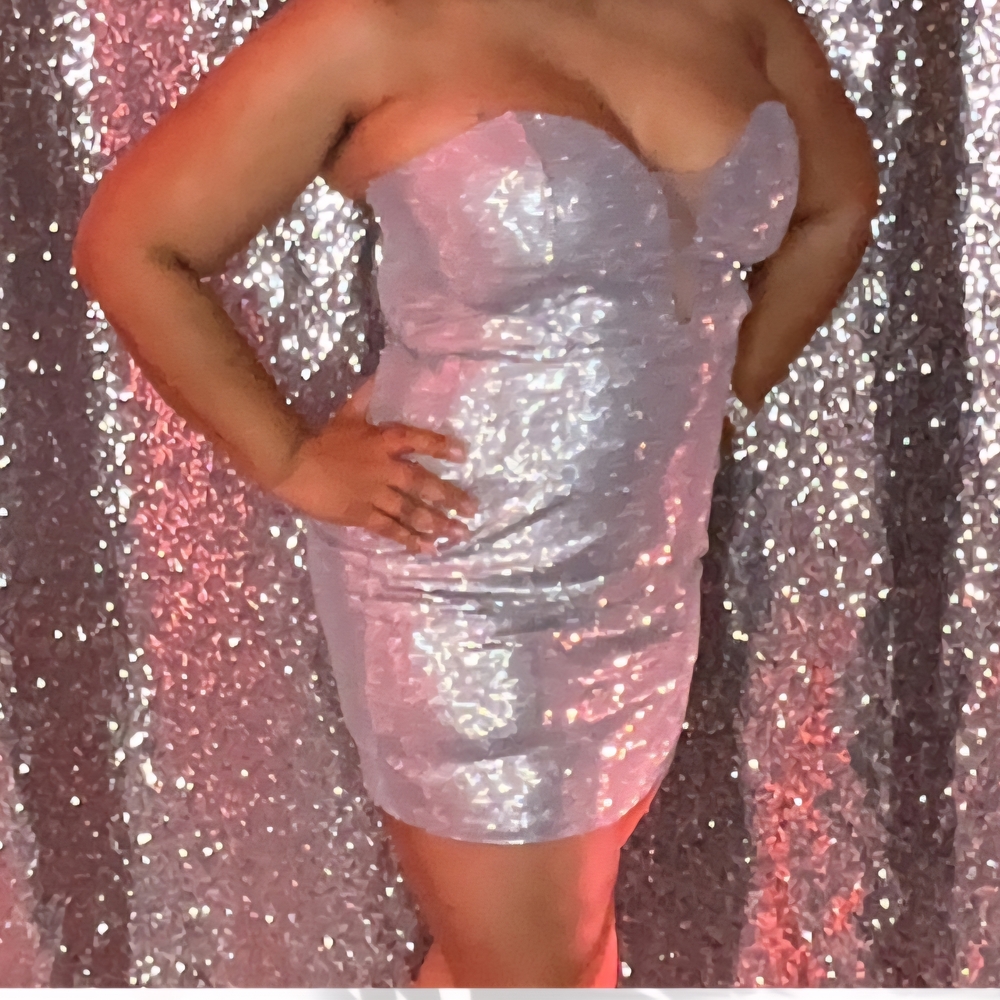 Elegant Strapless Rhinestone Dress - Silver